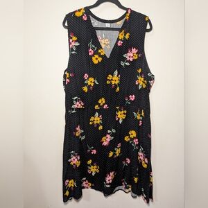 Old Navy Floral Polka Dot Dress Black Pink Yellow Sleeveless Women's Size XXL